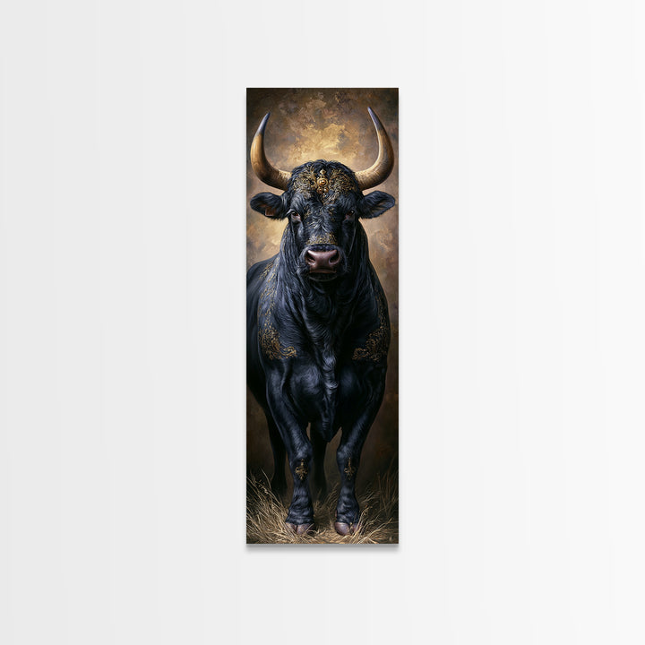 Steakhouse Black and Gold Bull Portrait Framed Canvas Print, Restaurant Art, Digital Print, Restaurant Decor, Fine Art, Bistro, RES-1x3-19