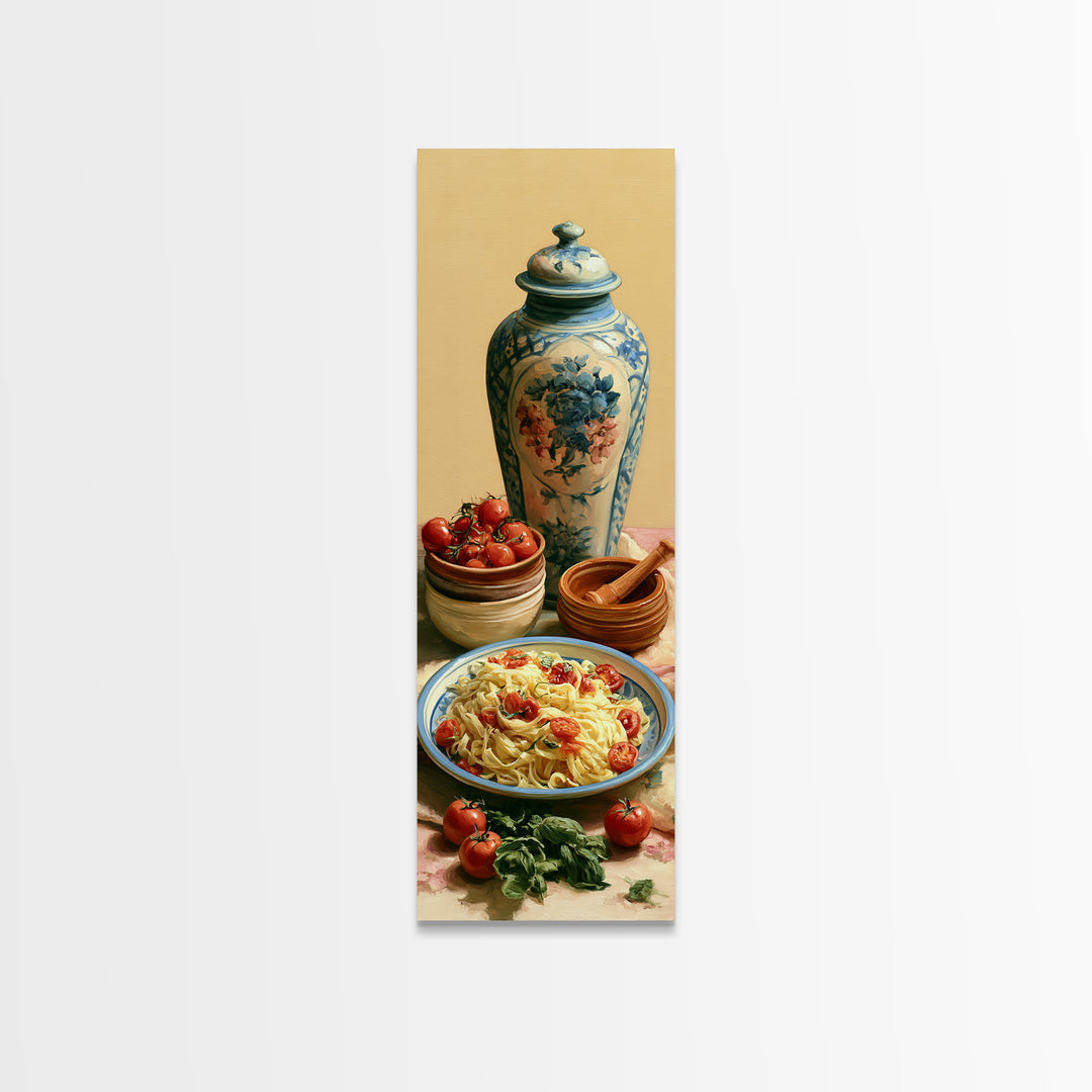 Fresh Pasta with Tomatoes and Basil Canvas Print, Restaurant Art, Gallery Decor, Restaurant Decor, Fine Art, Bistro, Wall Art, RES-1x3-38