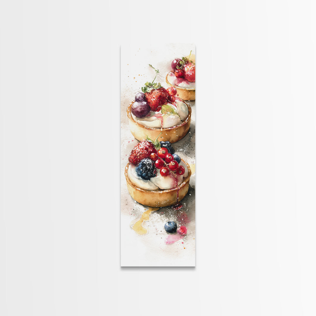 Dessert Tart with Berries and Cream Framed Canvas Print, Restaurant Art, Minimalist Decor, Restaurant Decor, Fine Art, Bistro, RES-1x3-4