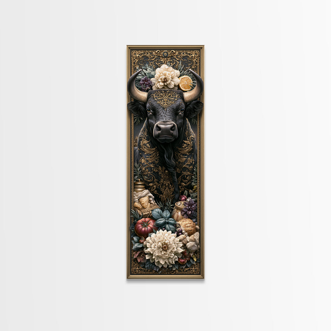 Steakhouse Black and Gold Bull Portrait Canvas Print, Restaurant Art, Living Room Decor, Restaurant Decor, Fine Art, Bistro, RES-1x3-43