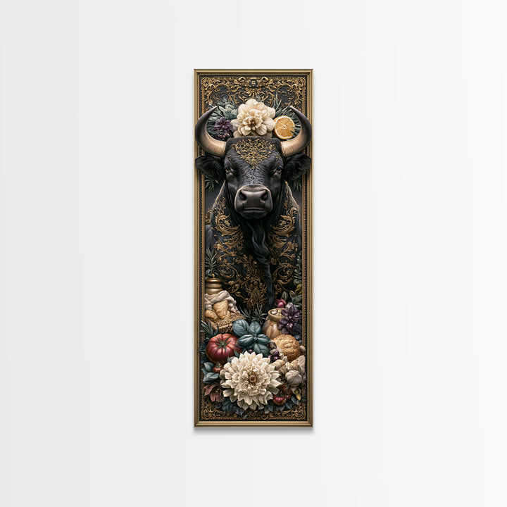 Steakhouse Black and Gold Bull Portrait Canvas Print, Restaurant Art, Living Room Decor, Restaurant Decor, Fine Art, Bistro, RES-1x3-43