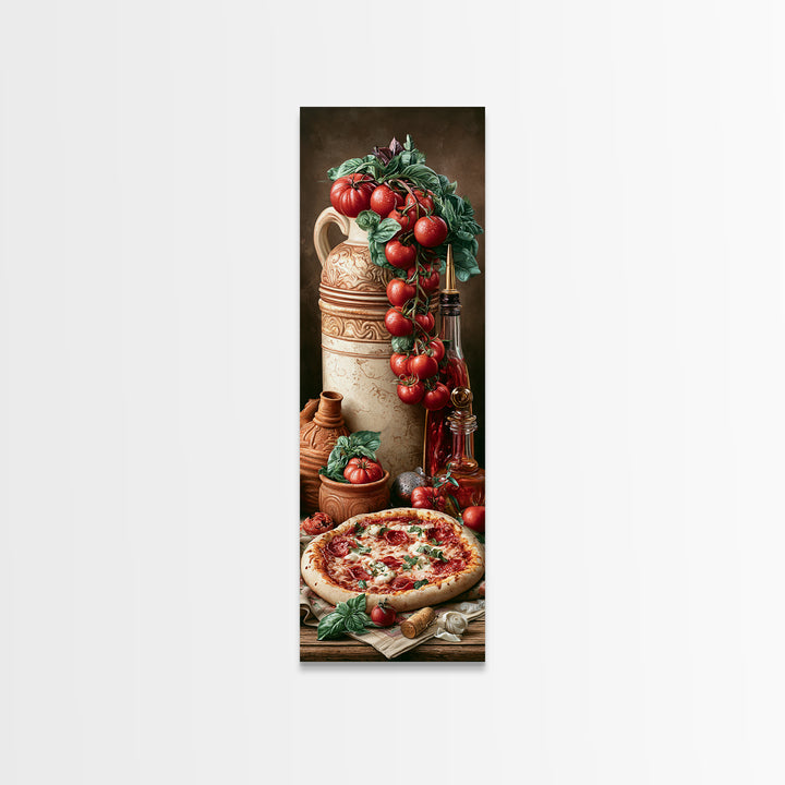 Pizzeria Tomato Basil and Mozzarella Still Life Framed Canvas Print, Restaurant Art, Modern Decor, Restaurant Decor, Bistro, RES-1x3-46