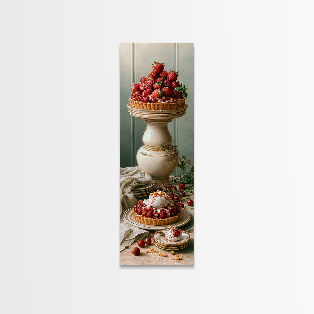 Dessert Tart with Berries and Cream Framed Canvas Print, Restaurant Art, Canvas Wall Art, Restaurant Decor, Fine Art, Bistro, RES-1x3-52