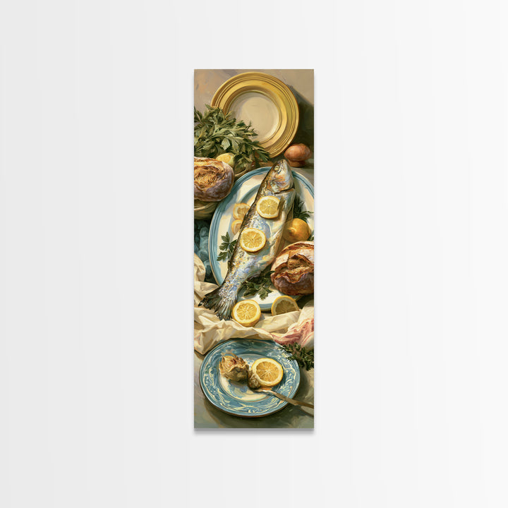 Fresh Fish with Lemon and Herbs Canvas Print, Restaurant Art, Canvas Print, Restaurant Decor, Bistro, Statement Artwork, RES-1x3-59