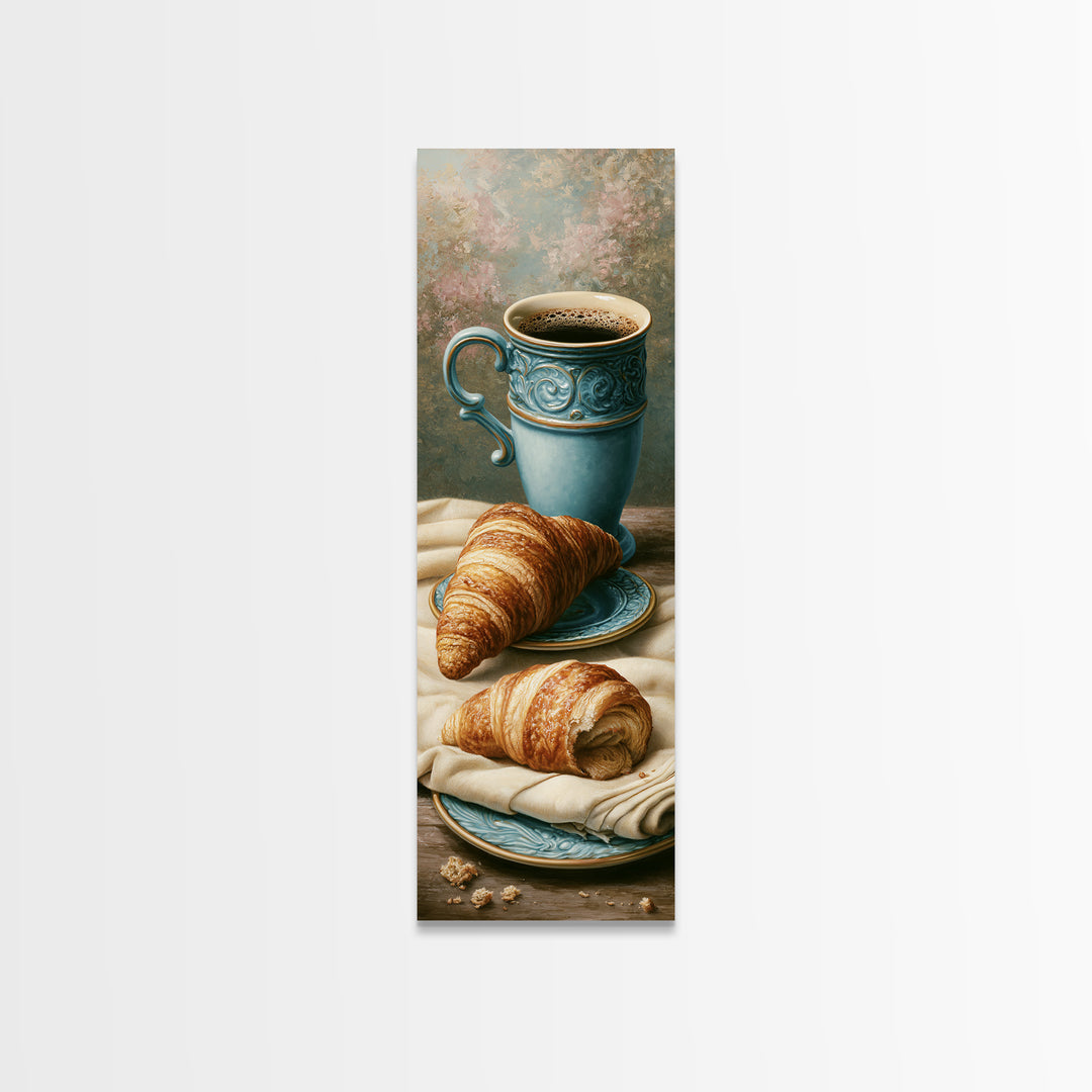 French Bistro Coffee and Croissant Still Life Canvas Print, Restaurant Art, Luxury Decor, Restaurant Decor, Bistro, RES-1x3-66