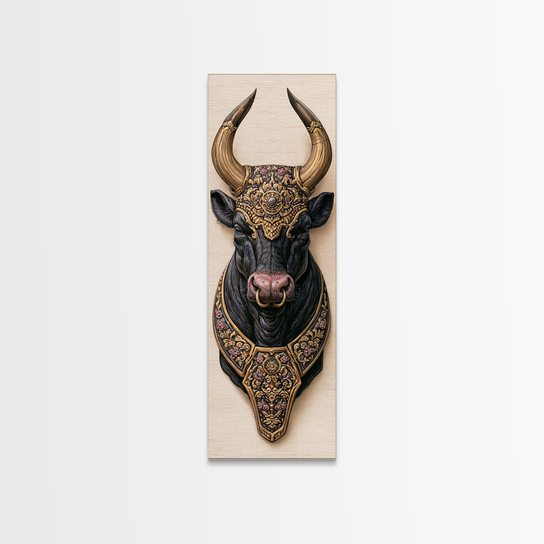 Steakhouse Black and Gold Bull Portrait Canvas Print, Restaurant Art, Bar Decor, Restaurant Decor, Fine Art, Bistro, RES-1x3-67