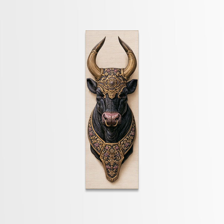 Steakhouse Black and Gold Bull Portrait Canvas Print, Restaurant Art, Bar Decor, Restaurant Decor, Fine Art, Bistro, RES-1x3-67