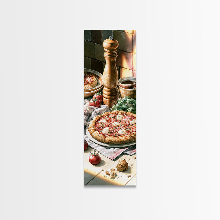 Pizzeria Tomato Basil and Mozzarella Still Life Framed Canvas Print, Restaurant Art, Modern Decor, Restaurant Decor, Bistro, RES-1x3-70
