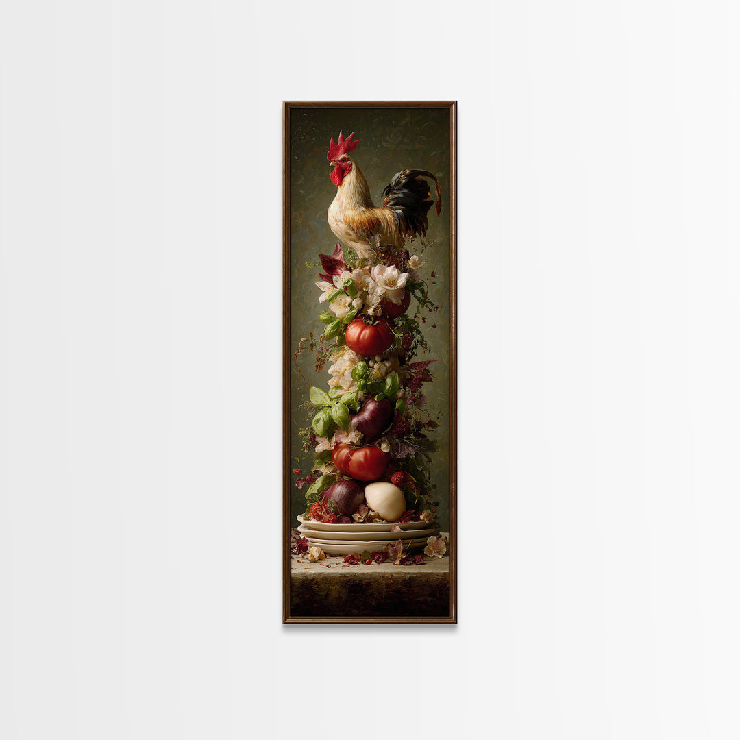 Rooster and Herbs for Farmhouse Restaurant Mood Canvas Print, Restaurant Art, Contemporary Art, Restaurant Decor, Bistro, RES-1x3-8