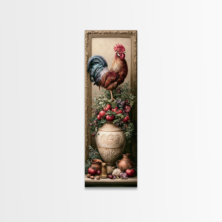 Rooster and Herbs for Farmhouse Restaurant Mood Framed Canvas Print, Restaurant Art, Canvas Print, Restaurant Decor, Bistro, RES-1x3-80