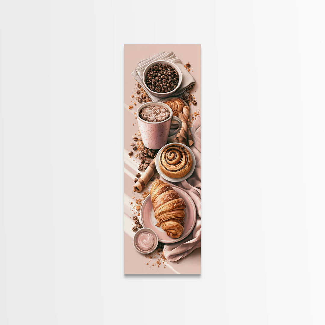 Coffee Beans and Pastry Arrangement Canvas Print, Restaurant Art, Boho Decor, Restaurant Decor, Oil Painting, Bistro, RES-1x3-82