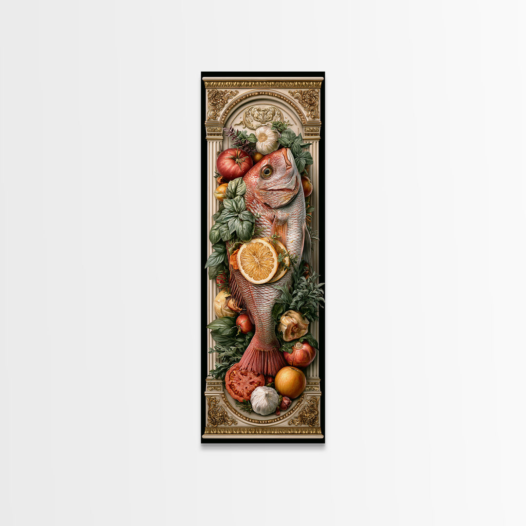 Fresh Fish with Lemon and Herbs Framed Canvas Print, Restaurant Art, Cool Wall Art, Restaurant Decor, Fine Art, Bistro, RES-1x3-83