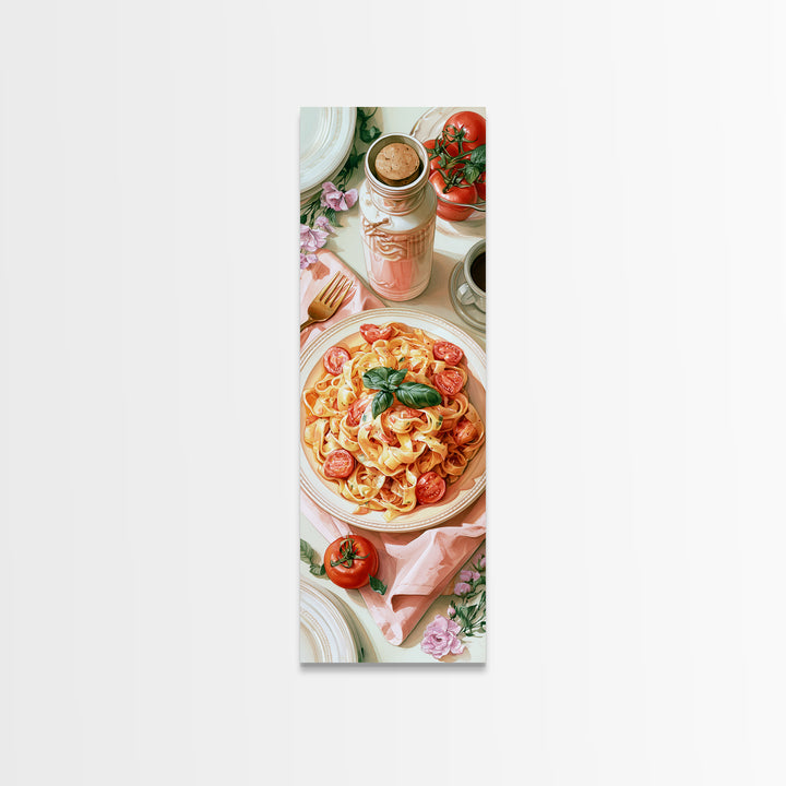 Fresh Pasta with Tomatoes and Basil Canvas Print, Restaurant Art, Contemporary Art, Restaurant Decor, Fine Art, Bistro, RES-1x3-86