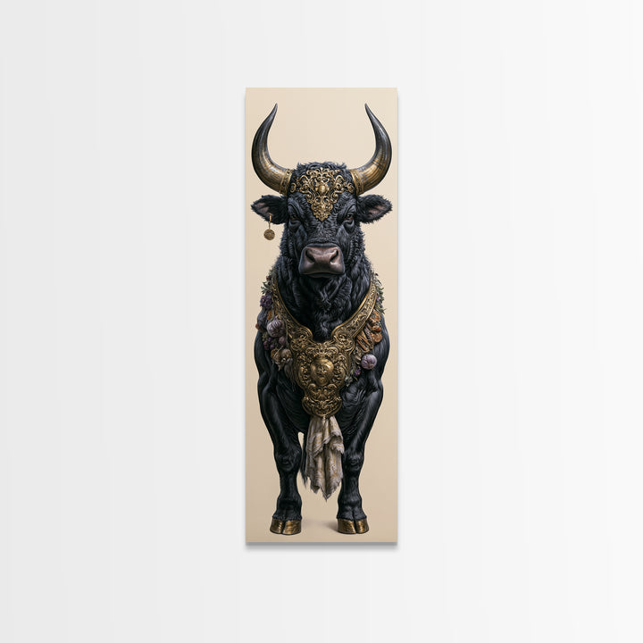 Steakhouse Black and Gold Bull Portrait Framed Canvas Print, Restaurant Art, Boho Decor, Restaurant Decor, Fine Art, Bistro, RES-1x3-91