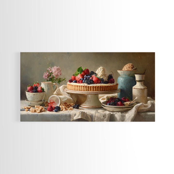 Dessert Tart with Berries and Cream Framed Canvas Print, Restaurant Art, Room Decor, Restaurant Decor, Fine Art, Bistro, RES-2x1-12