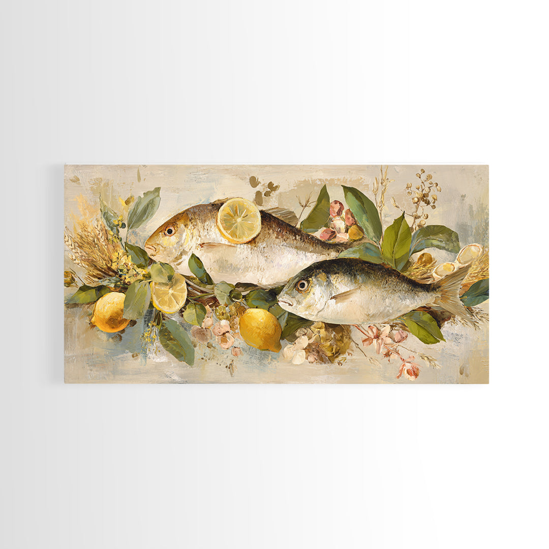 Fresh Fish with Lemon and Herbs Framed Canvas Print, Restaurant Art, Cool Wall Art, Restaurant Decor, Fine Art, Bistro, RES-2x1-19