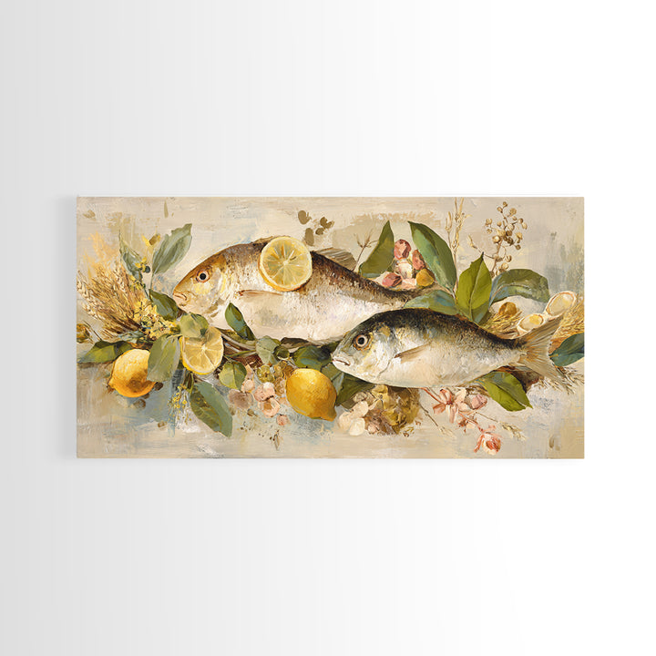 Fresh Fish with Lemon and Herbs Framed Canvas Print, Restaurant Art, Cool Wall Art, Restaurant Decor, Fine Art, Bistro, RES-2x1-19