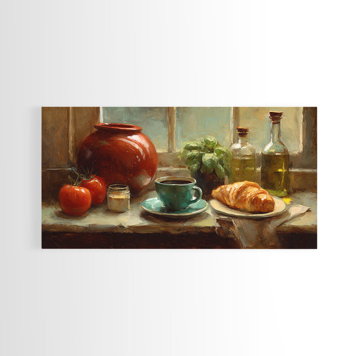 French Bistro Coffee and Croissant Still Life Canvas Print, Restaurant Art, Restaurant Decor, Abstract Art, Bistro, RES-2x1-2