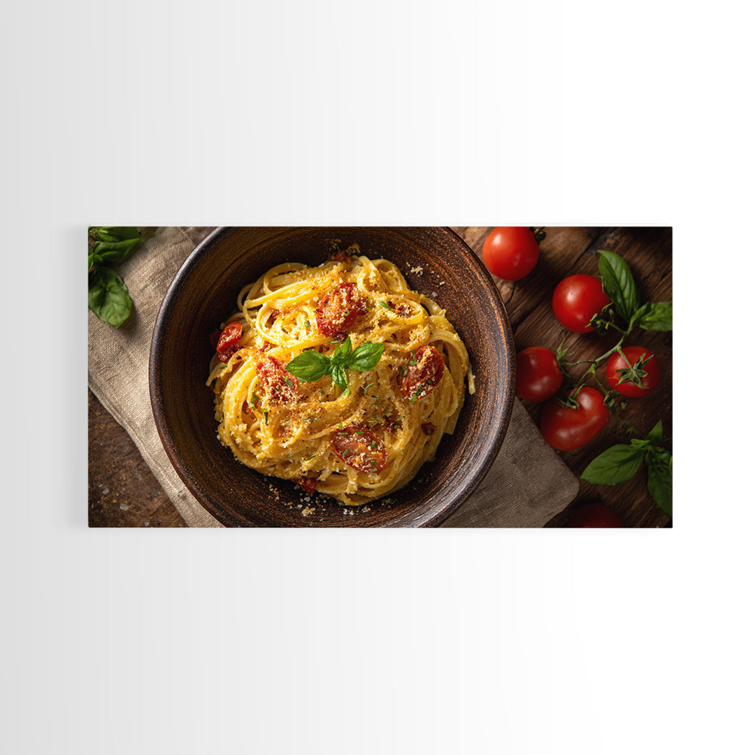Fresh Pasta with Tomatoes and Basil Canvas Print, Restaurant Art, Textured Painting, Restaurant Decor, Fine Art, Bistro, RES-2x1-22