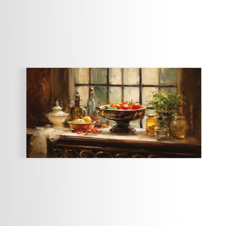 Classic Fruit Bowl Framed Canvas Print, Restaurant Art, Minimalist Decor, Restaurant Decor, Fine Art, Bistro, Kitchen Decor, RES-2x1-24