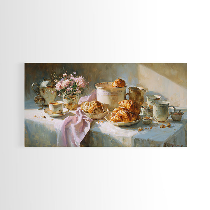 French Bistro Coffee and Croissant Still Life Canvas Print, Restaurant Art, Restaurant Decor, Abstract Art, Bistro, RES-2x1-26