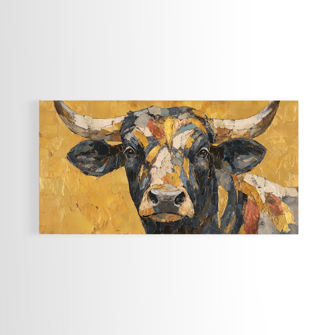 Steakhouse Black and Gold Bull Portrait Framed Canvas Print, Restaurant Art, Digital Print, Restaurant Decor, Fine Art, Bistro, RES-2x1-3