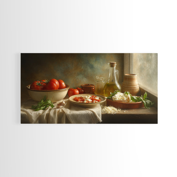 Pizzeria Tomato Basil and Mozzarella Still Life Canvas Print, Restaurant Art, Minimalist Decor, Restaurant Decor, Bistro, RES-2x1-30