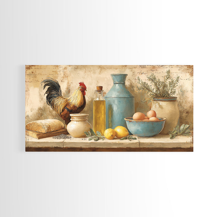 Rooster and Herbs for Farmhouse Restaurant Mood Framed Canvas Print, Restaurant Art, Poster, Restaurant Decor, Fine Art, Bistro, RES-2x1-40