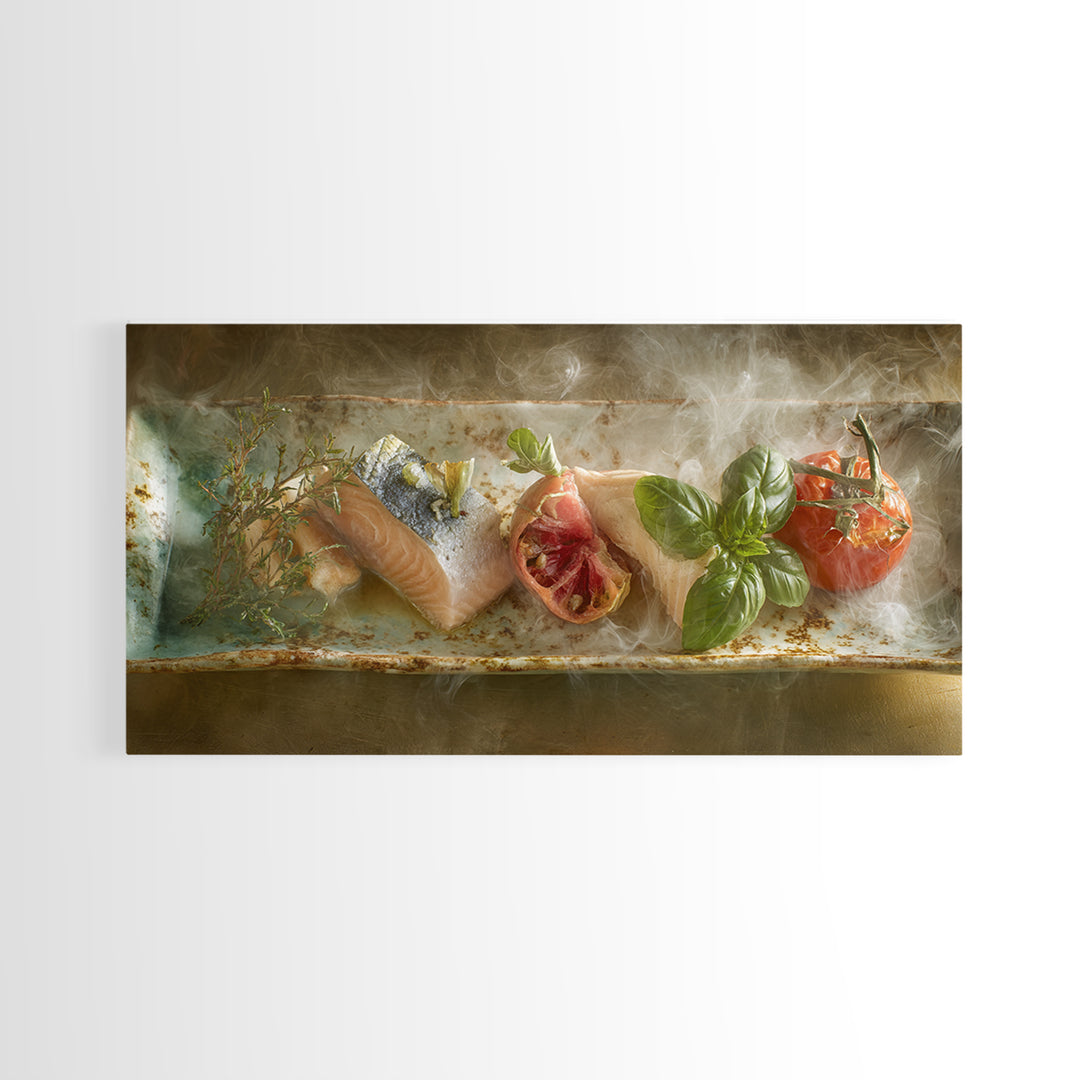 Sushi Fish and Ceramic Plate Composition Canvas Print, Restaurant Art, Printable Art, Restaurant Decor, Fine Art, Bistro, RES-2x1-49