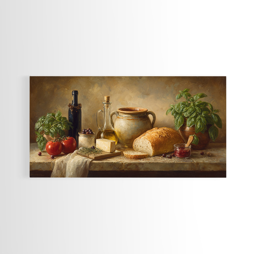 Mediterranean Olives Bread and Cheese Board Canvas Print, Restaurant Art, Framed Wall Art, Restaurant Decor, Bistro, Food Art, RES-2x1-5