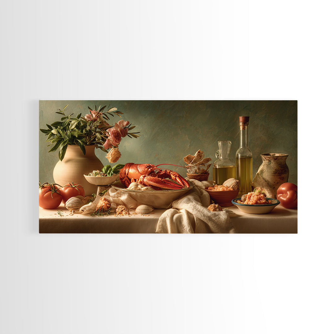 Seafood Lobster and Shell Arrangement Canvas Print, Restaurant Art, Printable Wall Art, Restaurant Decor, Fine Art, Bistro, RES-2x1-52