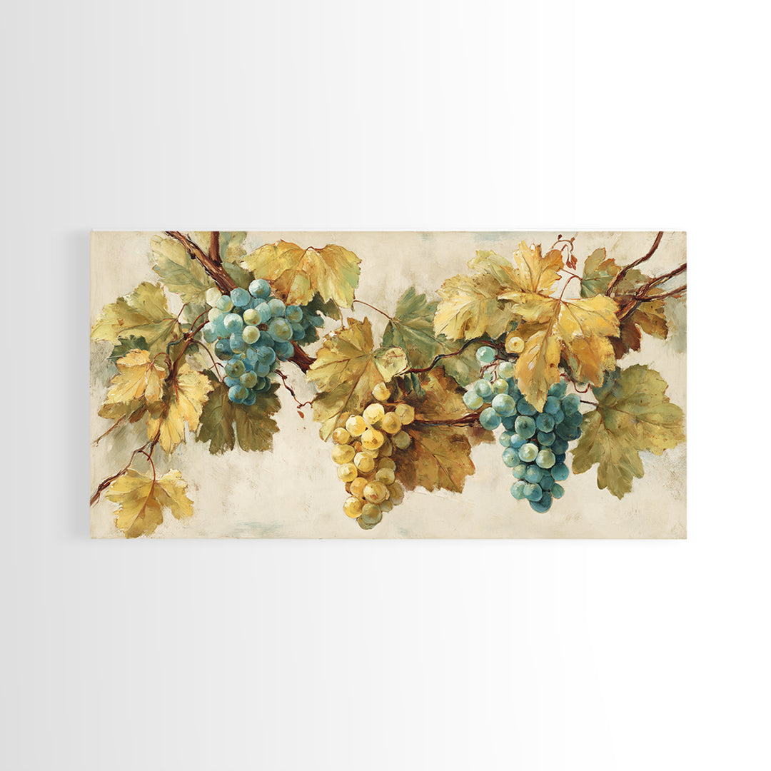 Wine Grapevine Botanical Study Framed Canvas Print, Restaurant Art, Bedroom Wall Art, Restaurant Decor, Watercolor Art, Bistro, RES-2x1-59