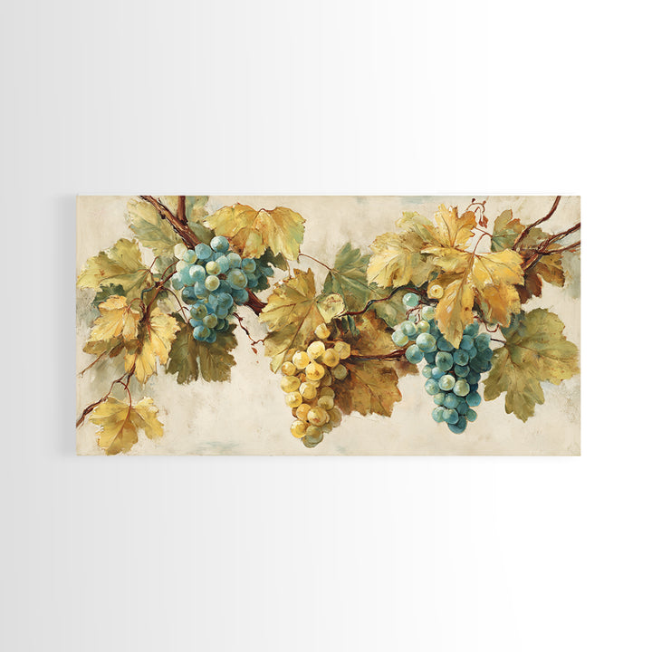 Wine Grapevine Botanical Study Framed Canvas Print, Restaurant Art, Bedroom Wall Art, Restaurant Decor, Watercolor Art, Bistro, RES-2x1-59