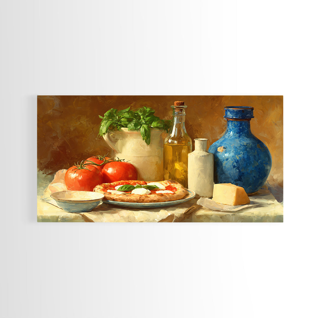 Pizzeria Tomato Basil and Mozzarella Still Life Canvas Print, Restaurant Art, Minimalist Decor, Restaurant Decor, Bistro, RES-2x1-6
