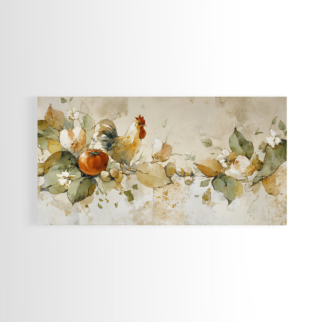 Rooster and Herbs for Farmhouse Restaurant Mood Canvas Print, Restaurant Art, Large Wall Art, Restaurant Decor, Bistro, RES-2x1-64