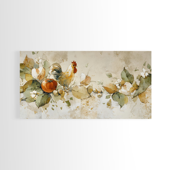 Rooster and Herbs for Farmhouse Restaurant Mood Canvas Print, Restaurant Art, Large Wall Art, Restaurant Decor, Bistro, RES-2x1-64