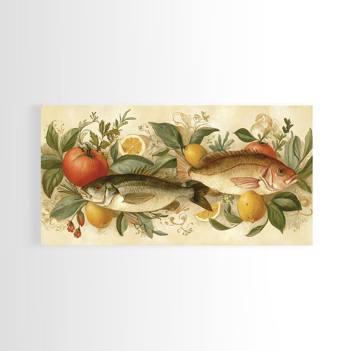 Fresh Fish with Lemon and Herbs Framed Canvas Print, Restaurant Art, Gallery Decor, Restaurant Decor, Fine Art, Bistro, RES-2x1-67
