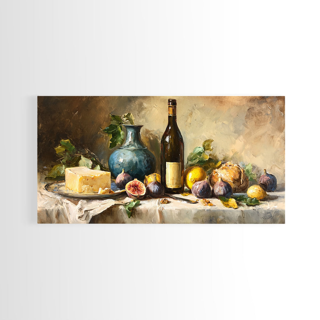 Wine Bottle and Figs Canvas Print, Restaurant Art, Living Room Decor, Restaurant Decor, Fine Art, Bistro, Gallery Decor, RES-2x1-69