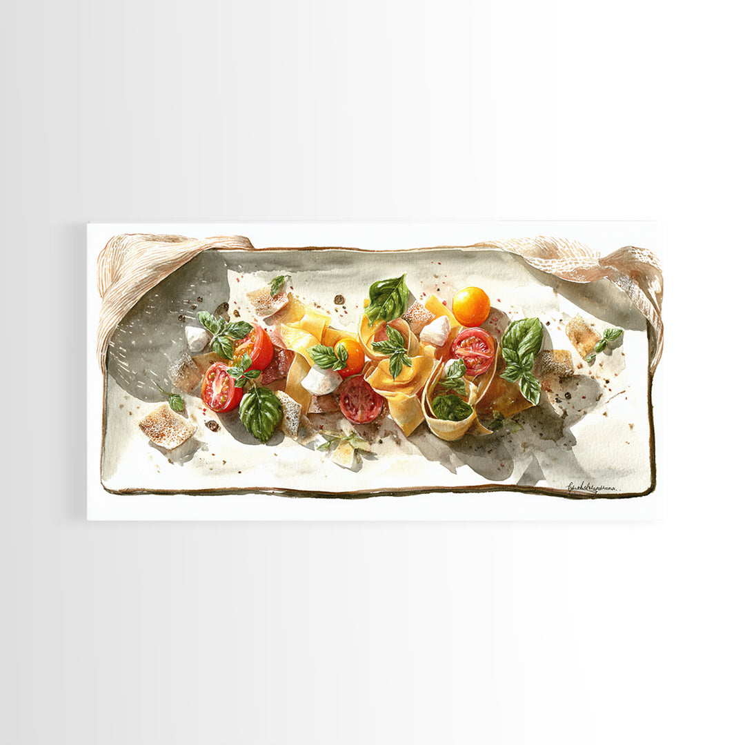 Fresh Pasta with Tomatoes and Basil Canvas Print, Restaurant Art, Large Wall Art, Restaurant Decor, Fine Art, Bistro, RES-2x1-70