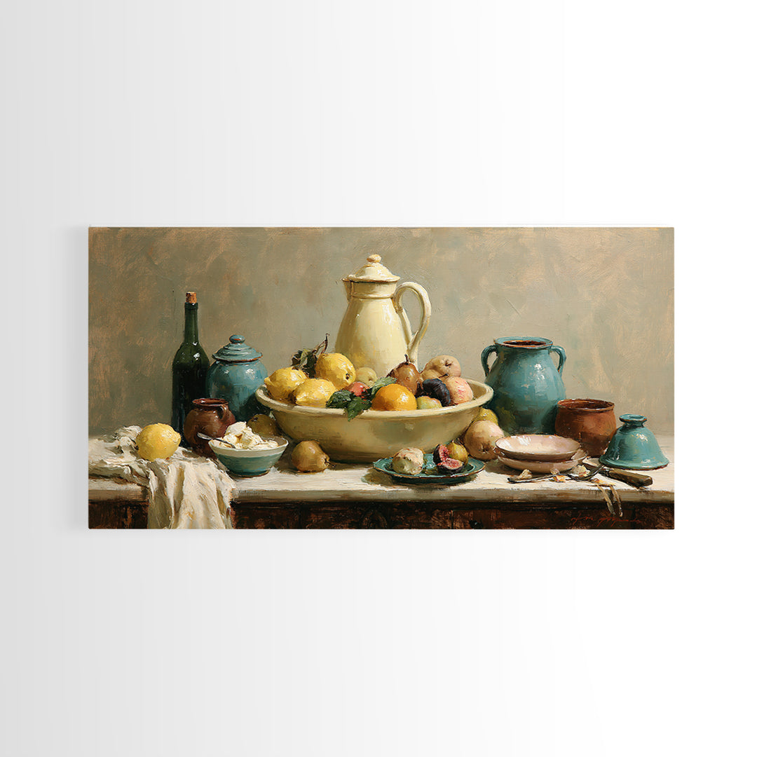 Classic Fruit Bowl Framed Canvas Print, Restaurant Art, Canvas Wall Art, Restaurant Decor, Fine Art, Bistro, Bedroom Wall Art, RES-2x1-72