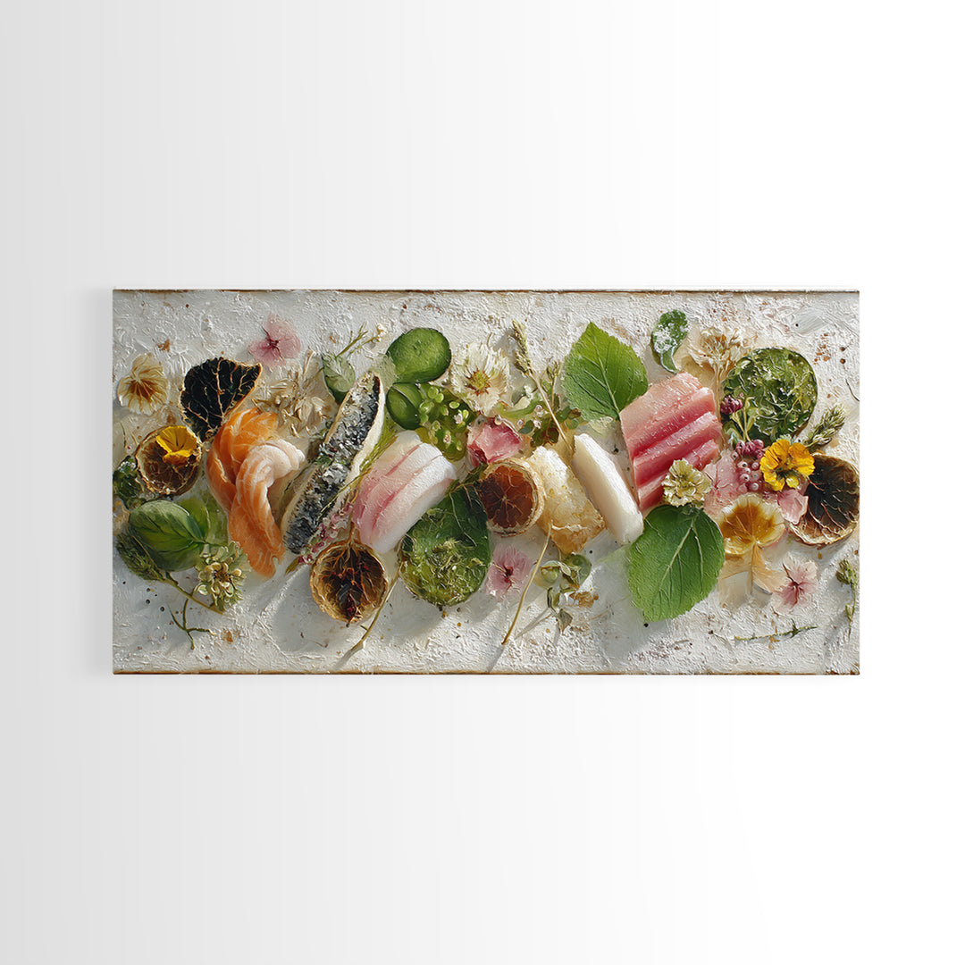 Sushi Fish and Ceramic Plate Composition Canvas Print, Restaurant Art, Printable Art, Restaurant Decor, Fine Art, Bistro, RES-2x1-73