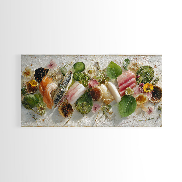 Sushi Fish and Ceramic Plate Composition Canvas Print, Restaurant Art, Printable Art, Restaurant Decor, Fine Art, Bistro, RES-2x1-73