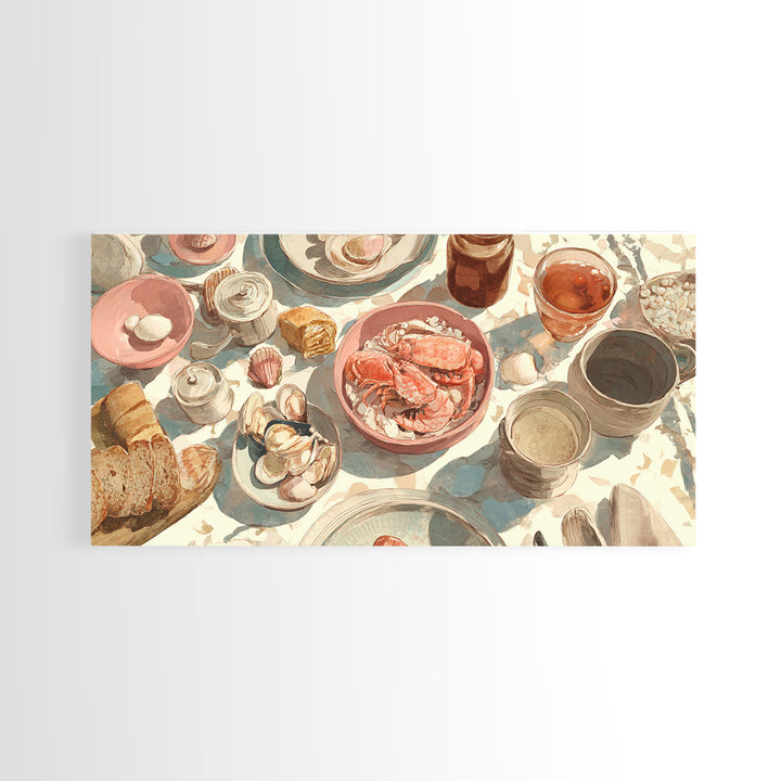 Seafood Lobster and Shell Arrangement Canvas Print, Restaurant Art, Kitchen Art, Restaurant Decor, Fine Art, Bistro, Food Art, RES-2x1-76
