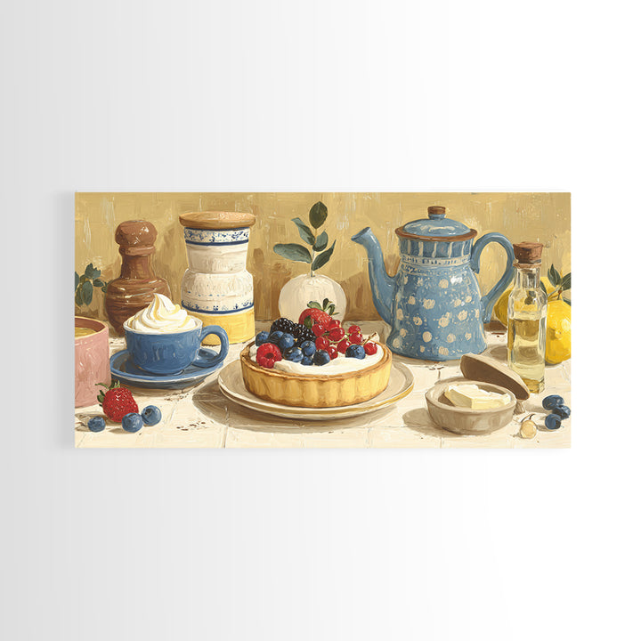 Dessert Tart with Berries and Cream Framed Canvas Print, Restaurant Art, Living Room Decor, Restaurant Decor, Fine Art, Bistro, RES-2x1-84