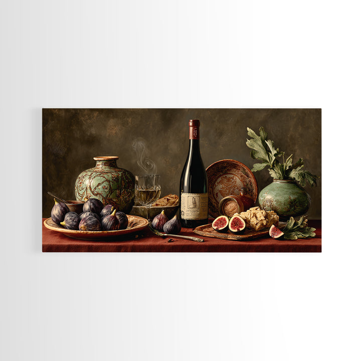 Wine Bottle and Figs Canvas Print, Restaurant Art, Living Room Decor, Restaurant Decor, Fine Art, Bistro, Gallery Decor, RES-2x1-93