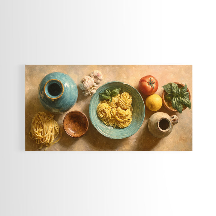 Fresh Pasta with Tomatoes and Basil Canvas Print, Restaurant Art, Large Wall Art, Restaurant Decor, Fine Art, Bistro, RES-2x1-94