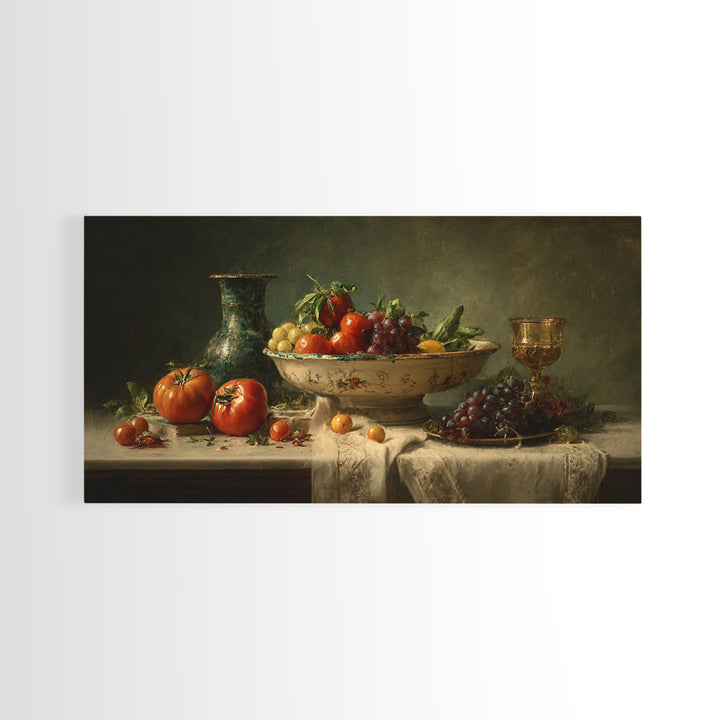 Classic Fruit Bowl Framed Canvas Print, Restaurant Art, Watercolor Painting, Restaurant Decor, Oil Painting, Bistro, RES-2x1-96