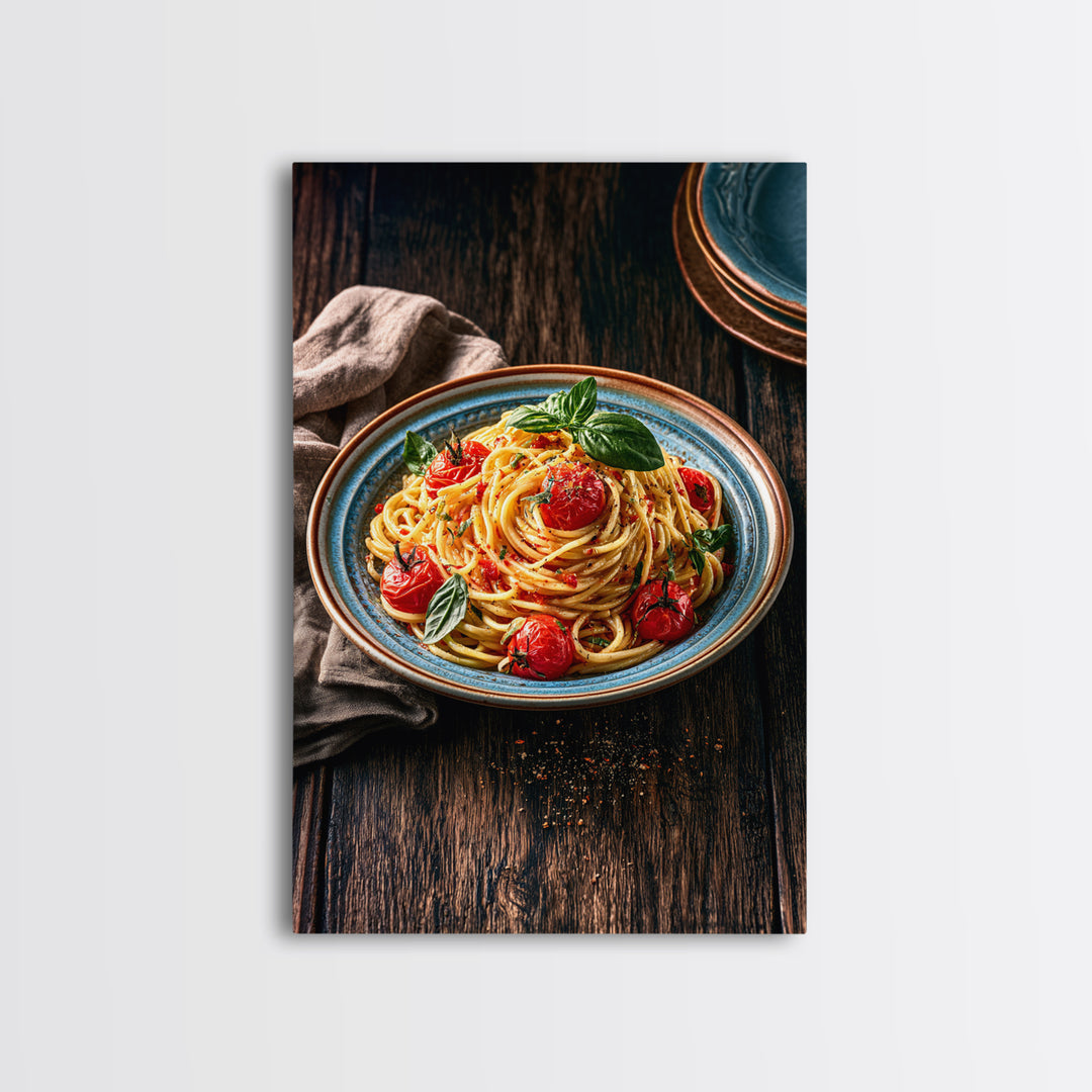 Fresh Pasta with Tomatoes and Basil Canvas Print, Restaurant Art, Contemporary Art, Restaurant Decor, Fine Art, Bistro, RES-2x3-10