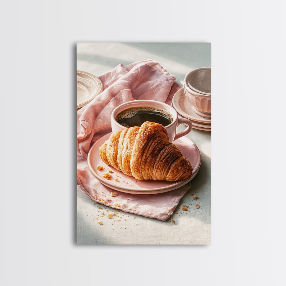 French Bistro Coffee and Croissant Still Life Canvas Print, Restaurant Art, Wall Art, Restaurant Decor, Oil Painting, Bistro, RES-2x3-14