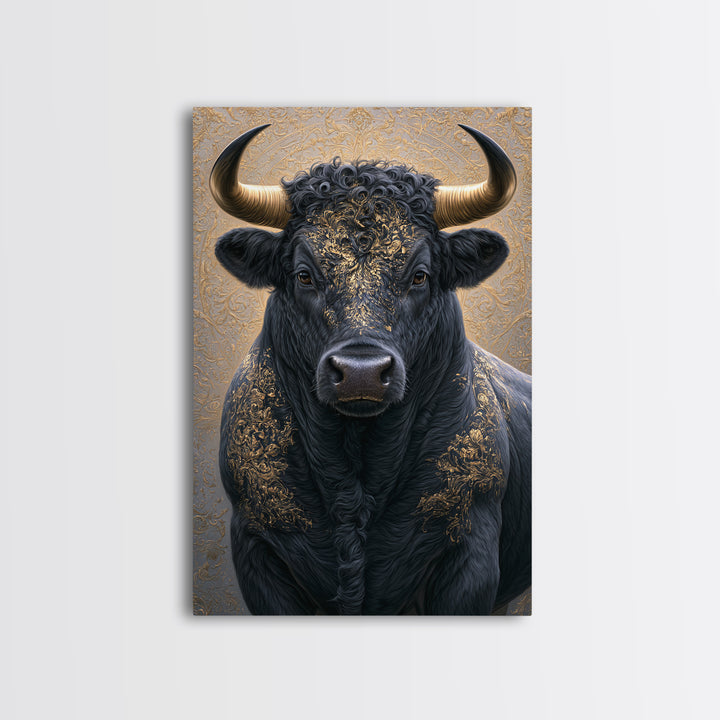 Steakhouse Black and Gold Bull Portrait Canvas Print, Restaurant Art, Minimalist Decor, Restaurant Decor, Fine Art, Bistro, RES-2x3-15